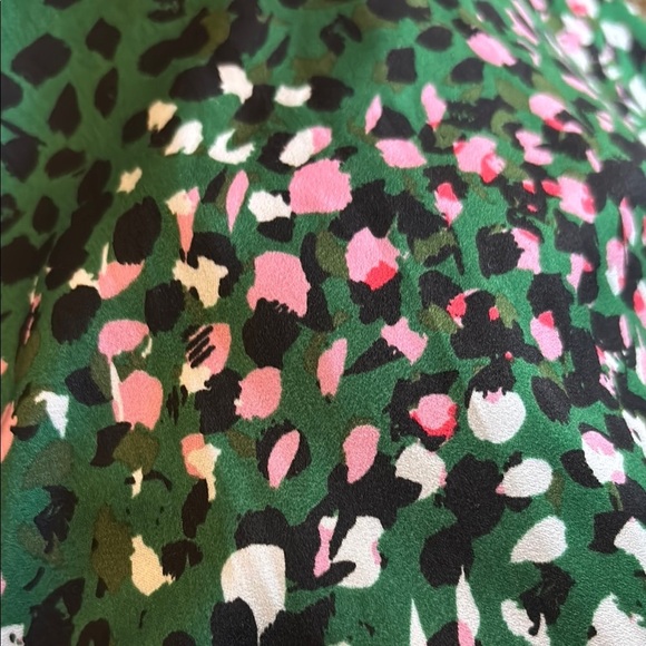 Topshop Animal Print Satin Open Back Green Flutter Sleeve Mini Dress Size 2 - Picture 14 of 16